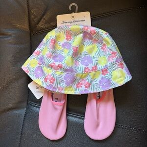 2 piece Tommy Bahama Velcro Sun Hat with Pink Water Shoes size 7/8